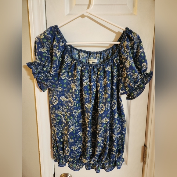 Max Studio Tops - Max Studio Women's Short Sleeve with Bubble Hem Blouse Blue Floral Size Small